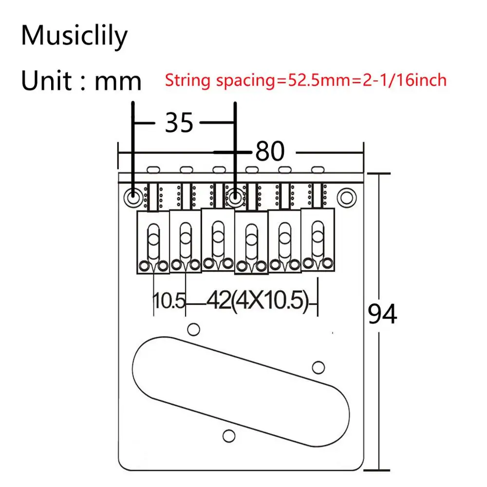 Wilkinson 52.5mm(2-1/16 inch) 6 Saddles Modern Tele Bridge for American Standard Telecaster Guitar, Gold