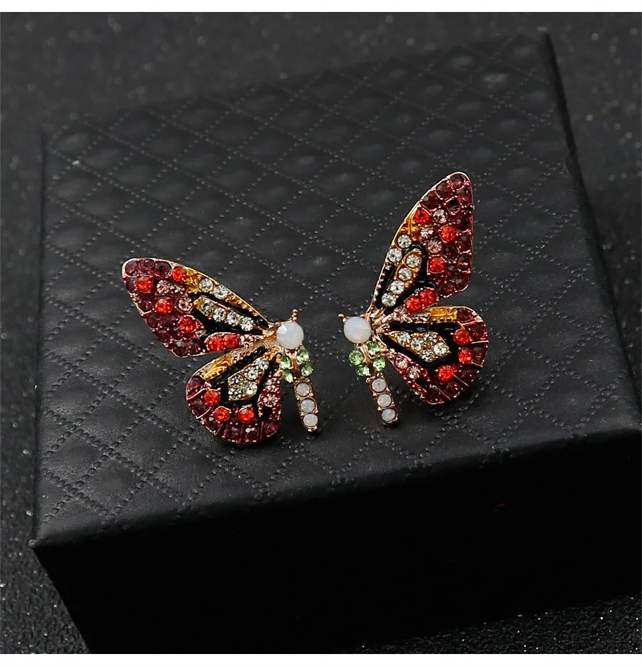 Original Half Of Butterfly Studs Earrings For Women  New Vintage Rhinestone  Personality Metal Earrings Sweet Romantic Jewelry