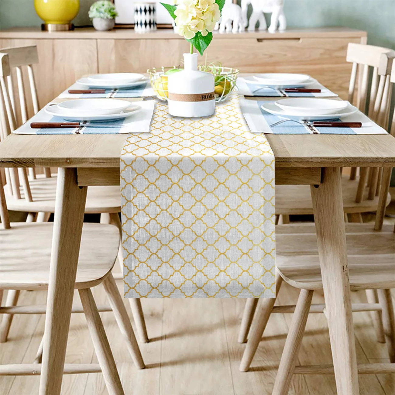 Golden Geometric Scales Linen Cotton Table Runner Wedding Party Table Runners Dining Room Restaurant Tablecloth