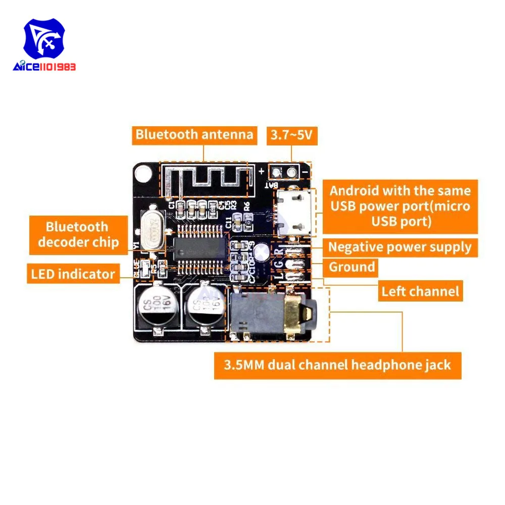 diymore Mini Bluetooth 4.1/ 5.0 MP3 Lossless Decoder Amplifier Module Micro USB 3.5mm Audio Output Amplifier Board for Car Auto image 5
