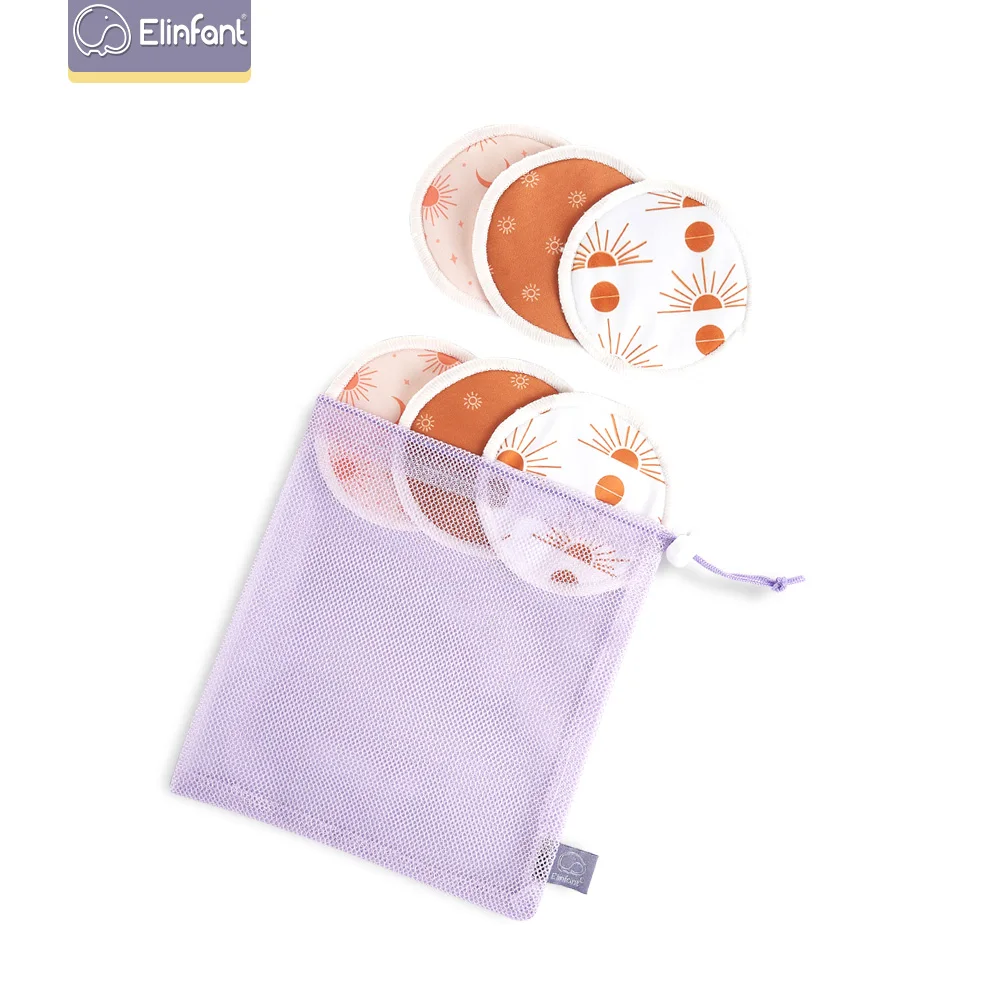 Elinfant Waterproof 10cm Bamboo Breastfeeding Pad Reusable Nursing Pads 6pcs set with Laundry Bag