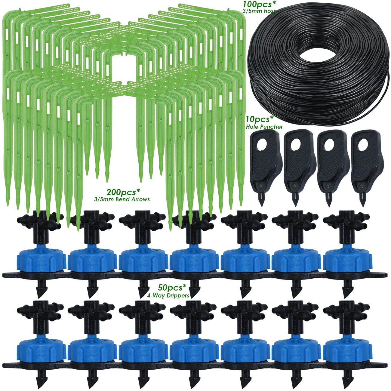 

KESLA Greenhouse 1/8'' Drip Irrigation 4-Way 8L/H Green Bend Arrow 3/5mm Hose Garden Watering System Kit for Potted Bonsai Plant