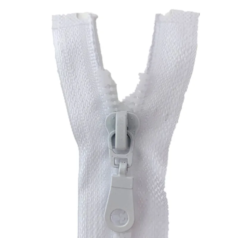 2pcs, 5 # 25cm (10inch) White Detachable Resin Zipper with Open End Automatic Eco Lock Plastic Zipper for Sewing Suit