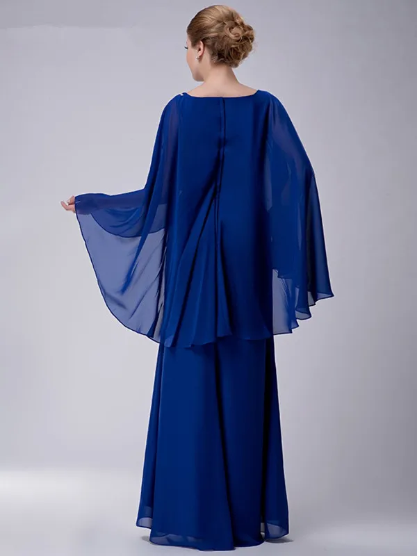 Royal Blue  Mother Of The Bride Dresses Sheath Chiffon Appliques With Jacket Long Elegant Groom Mother Dresses Wedding