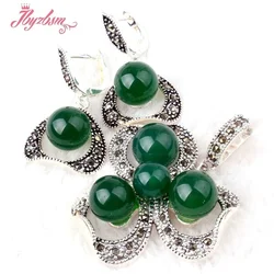 8,10mm Natural Round Green Agate Gem Stone Beads Tibetan Silver Fashion Style Pendant 35x45mm,Earrings 19x25mm,Free Shipping