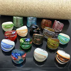 17PCS/Lot  Randomly Mixed With Colored Glaze Muran Glass Lampwork Rings For Women Foil  More 18-19 MM  Flower Party Gift