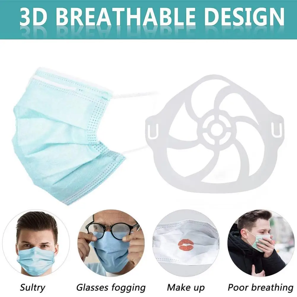 3D Mouth Mask Support Breathing Assist Help Mask Inner Cushion Bracket Food Grade Silicone Mask Holder Breathable Valve 5PCS