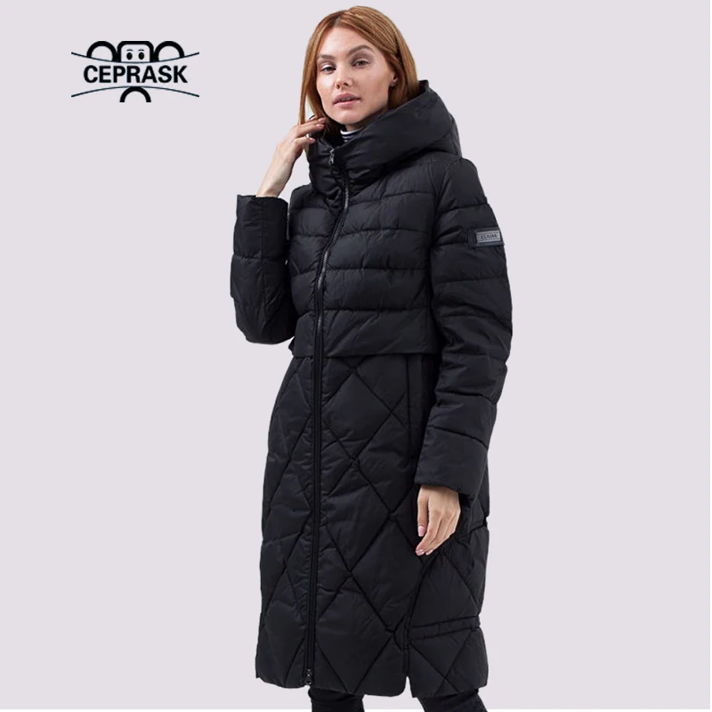 CEPRASK 2023 New Winter Jacket Women Quilted 6XL Long fashion Women\'s Winter Coat Hooded High Quality Warm Down Jacket Parka