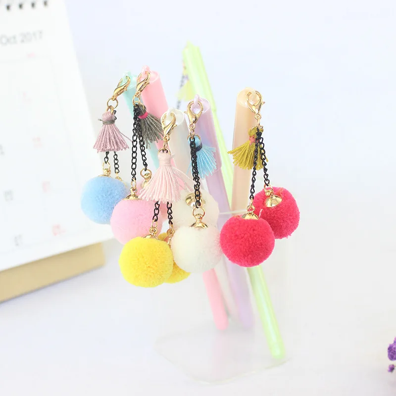 

40pcs Japanese and Korean creative cherry hairy ball tassel pendant neutral pen small fresh student black water pen