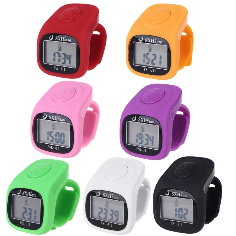 6 Digital Finger Tally Counter 8 Channels with LED Backlight Time Chanting Prayer Silicone Ring Electronic Hand Counter