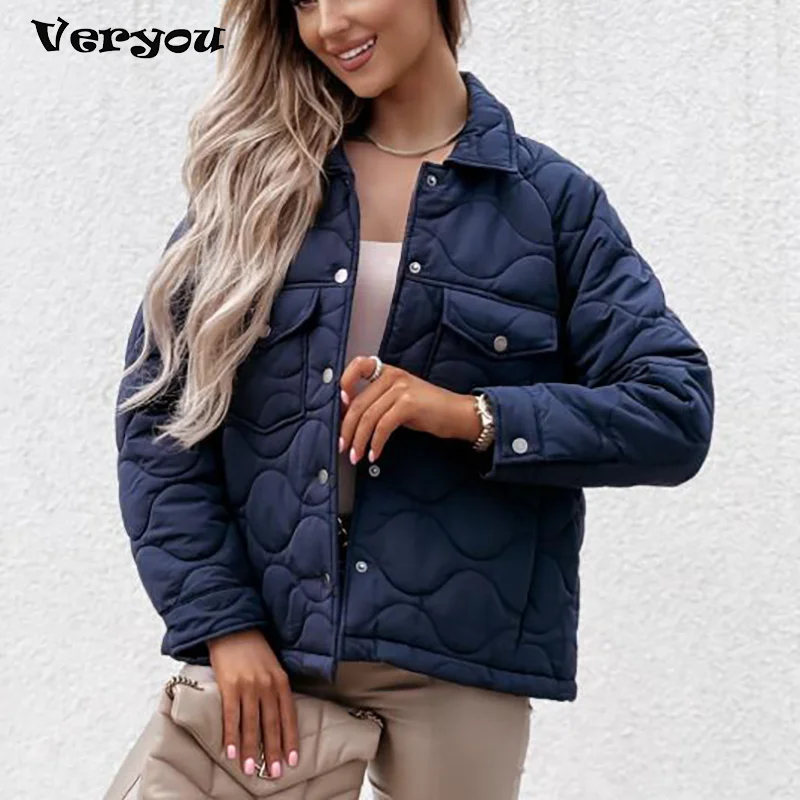 2021 Autumn Winter Coat Women Parkas Turn Down Collar Long Sleeve Jackets For Women Solid Casual Button Short Coat Winter Coat