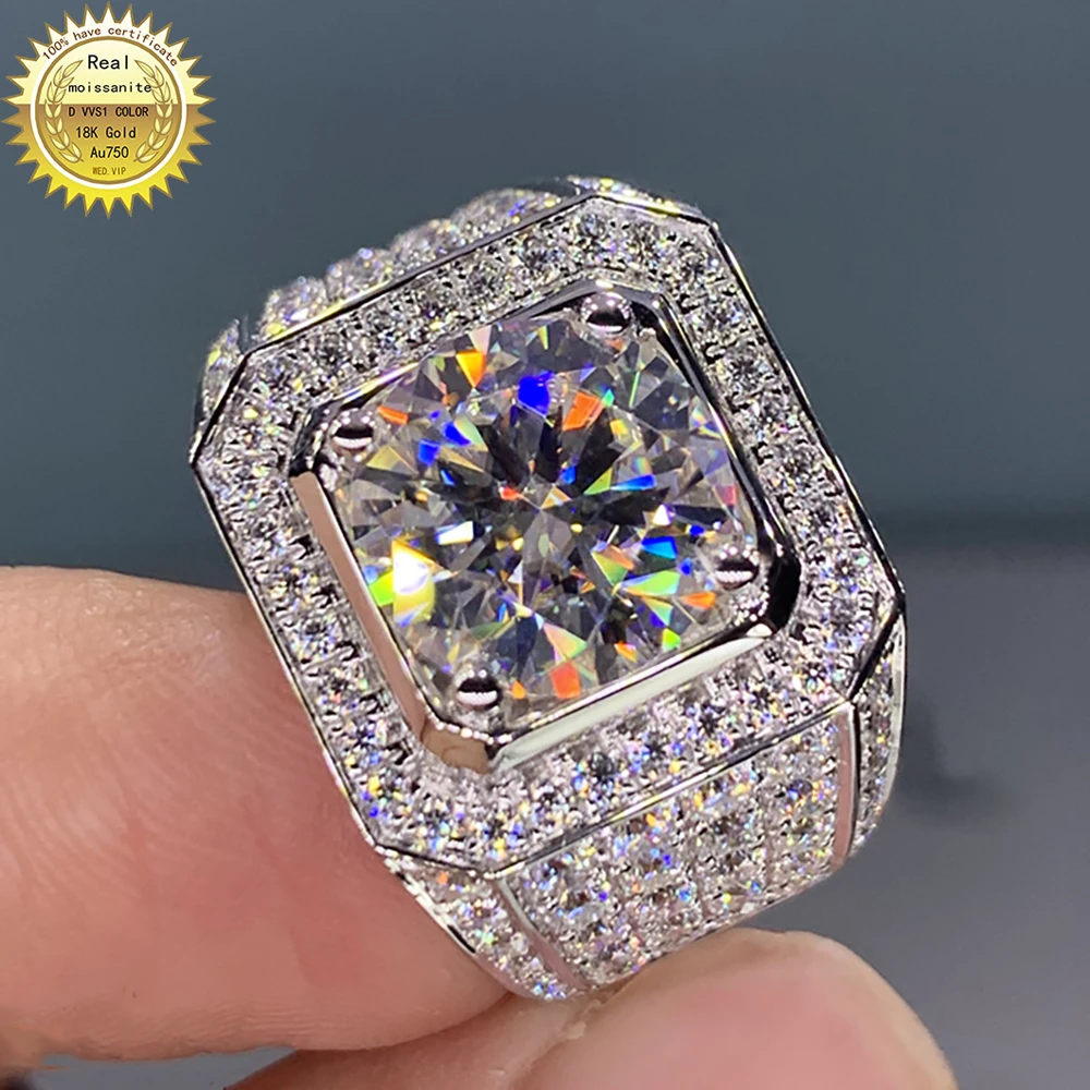 18K Au750 White Gold Men Ring Moissanite Diamonds 1 2 3 4 5 Round Square Luxury Wedding Party Engagement Anniversary Ring