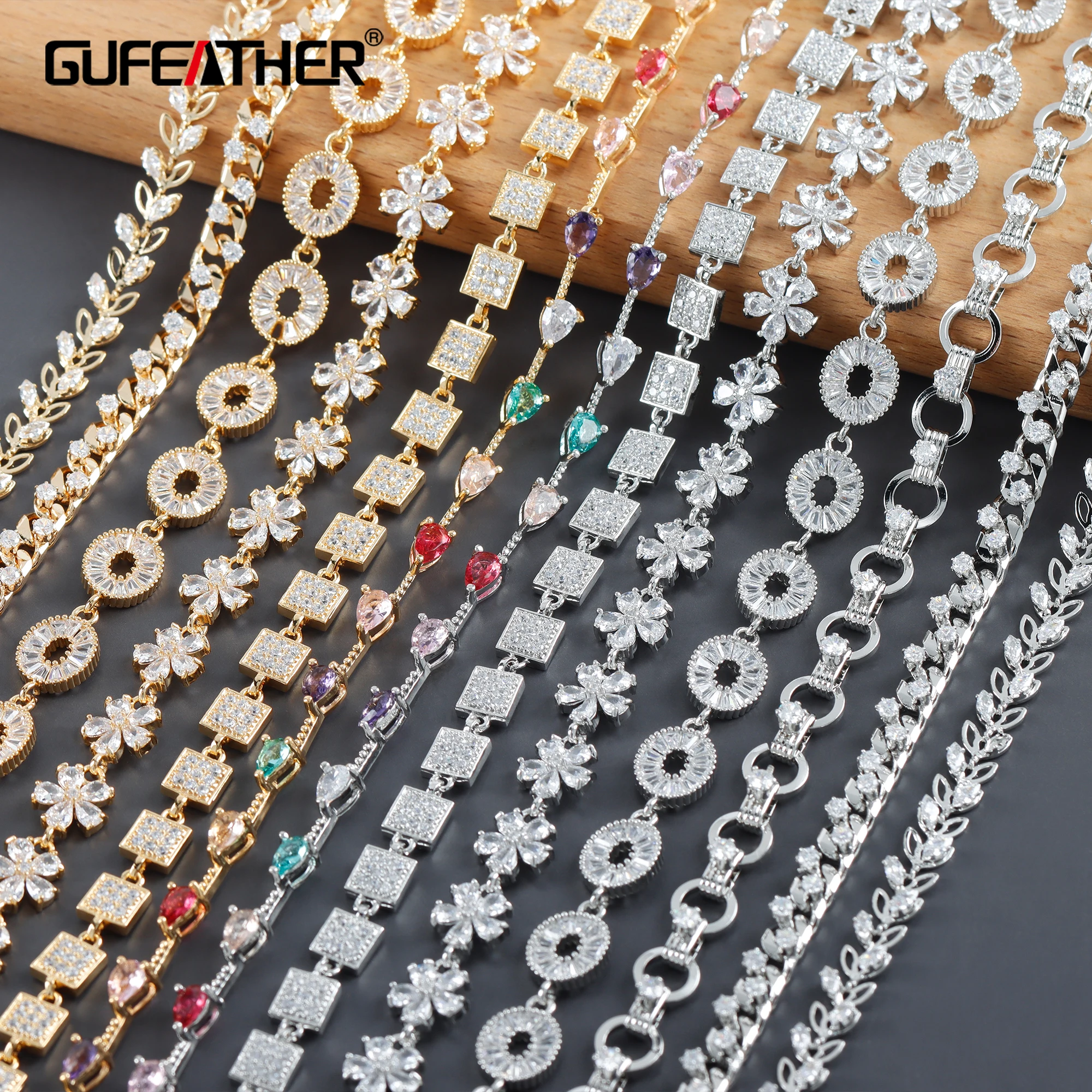 GUFEATHER C236,diy chain,18k gold rhodium plated,copper,zircon,diy jewelry,pass REACH,nickel free,diy bracelet necklace,20cm/lot