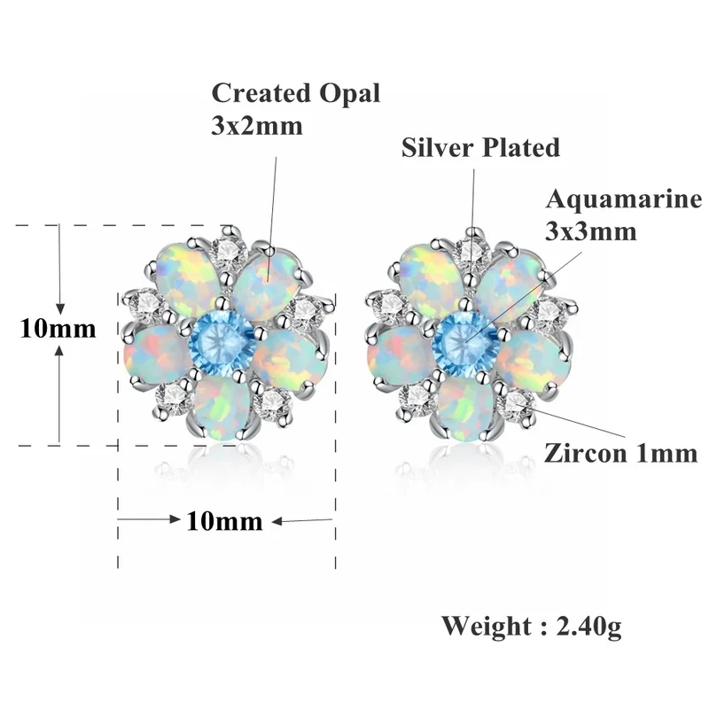 CiNily Multcolor Fire Opal Stud Earrings With Zircon 925 Sterling Silver  For Women Party Jewelry Large Hoop Flower Earrings