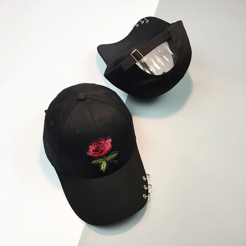 rose baseball cap for women embroidery flower dad hat cap the rapper cotton female cap outdoor sports men snapback Ring hat bone