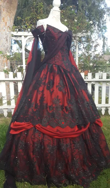 Vestidos de novia rojos y negros vintage 2025, apliques de encaje de talla grande con cordones en la espalda, corsé, Top gótico, vestidos de novia de Bella Durmiente