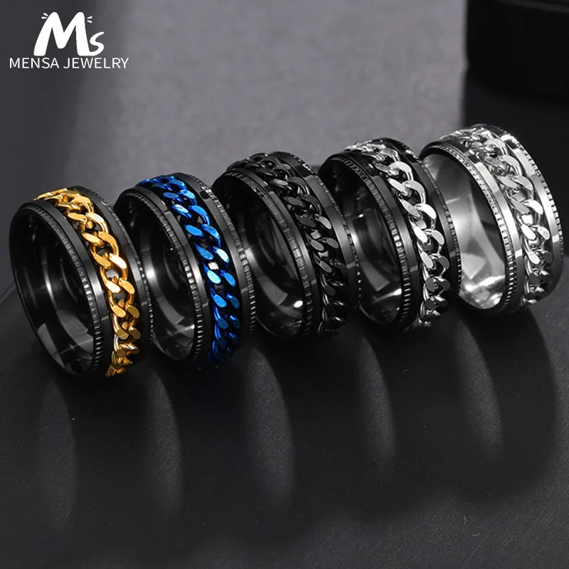 [ready stock]BinQingZi Stainless Steel Rotatable Men Ring High Quality Spinner Chain Punk Women Jewellery Unisex Ring