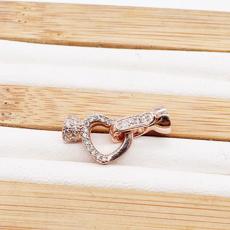 Heart  shape CZ Pave Clasp with Two End Caps for Bracelet Necklace  jewelry making