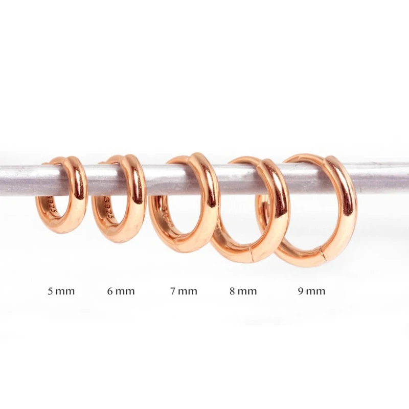 Aide Kleine Creolen aus 925er-Sterlingsilber, Roségold, für Damen und Mädchen, Geschenk, Hochzeit, Verlobung, Party, Geschenk, glatte Ohrknochenschnalle – Detail 17