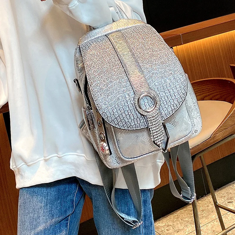 Women Rhinestone Backpack Fashion Designer Diamond Backpacks Female Multifunction Shoulder Bag Brand Luxury Small Silver Handbag