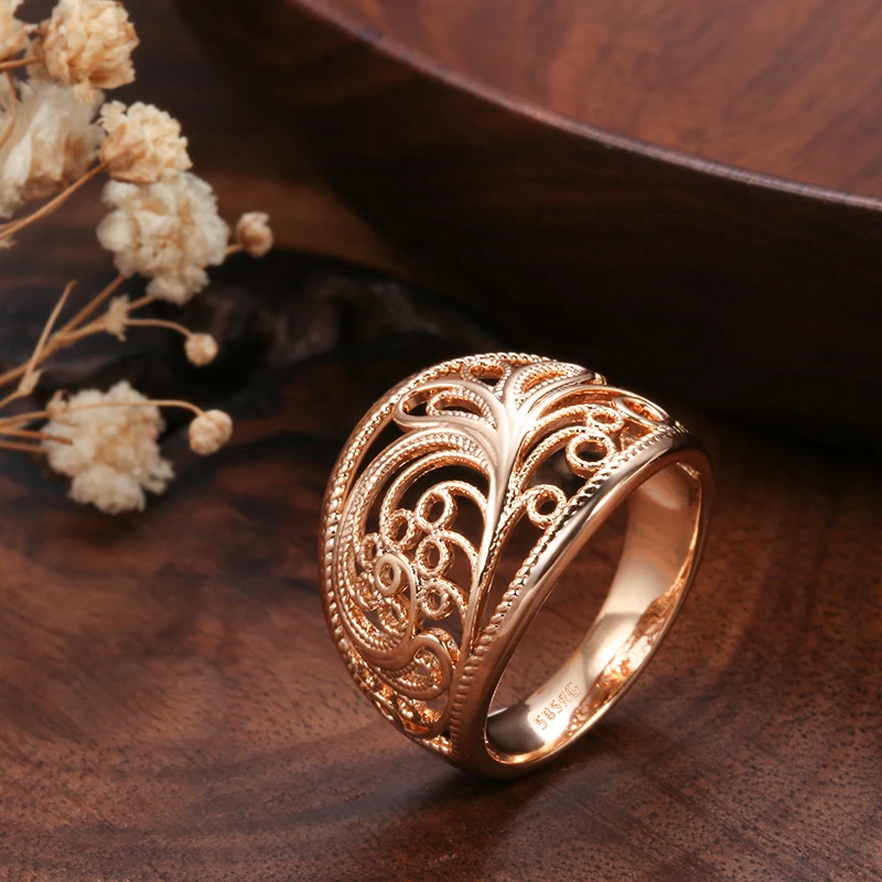 Kinel Hot Trendy Ethnic Bride Earrings Ring Sets for Women 585 Rose Gold Hollow Pattern Vintage Wedding Jewelry Sets Luxury Gift