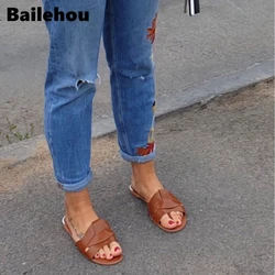 Bailehou New Fashion Brand Women Slipper Cross Women Outdoor Beach Flip Flops Open Toe Ladies Casual Flat Slides Shoes