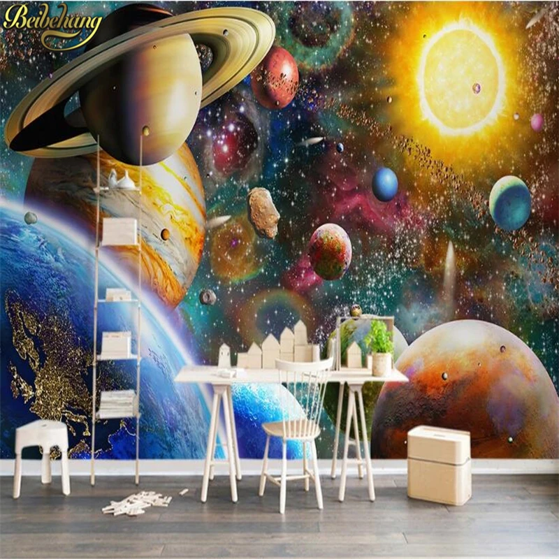 

beibehang Nordic TV background 3d wallpaper modern Large space mural space universe children's living room bedroom decoration