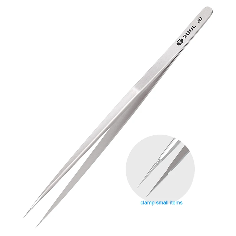 2uul pinça 3d de mão polonesa de alta precisão, pinça afiada de linha voadora super dura para o plantio de estanho chip ic, fórceps de microreparo