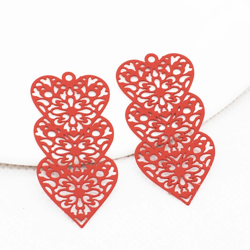 10pcs/Lot 20.5*45mm Colorful Heart Love Charms Alloy Thickness 0.3mm Hollow Out Filigree Stamping Pendant For Jewelry Making image 5
