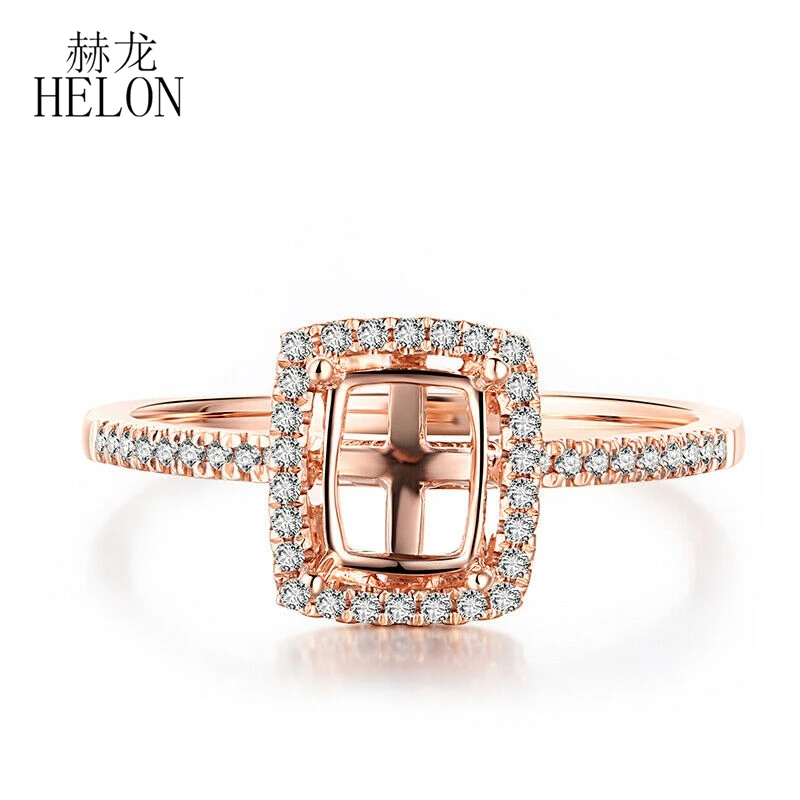 

HELON Cushion Cut 5x7mm Real Natural Diamonds Wedding Semi Mount Ring Setting Solid 10K Rose Gold Women Trendy Fine Jewery