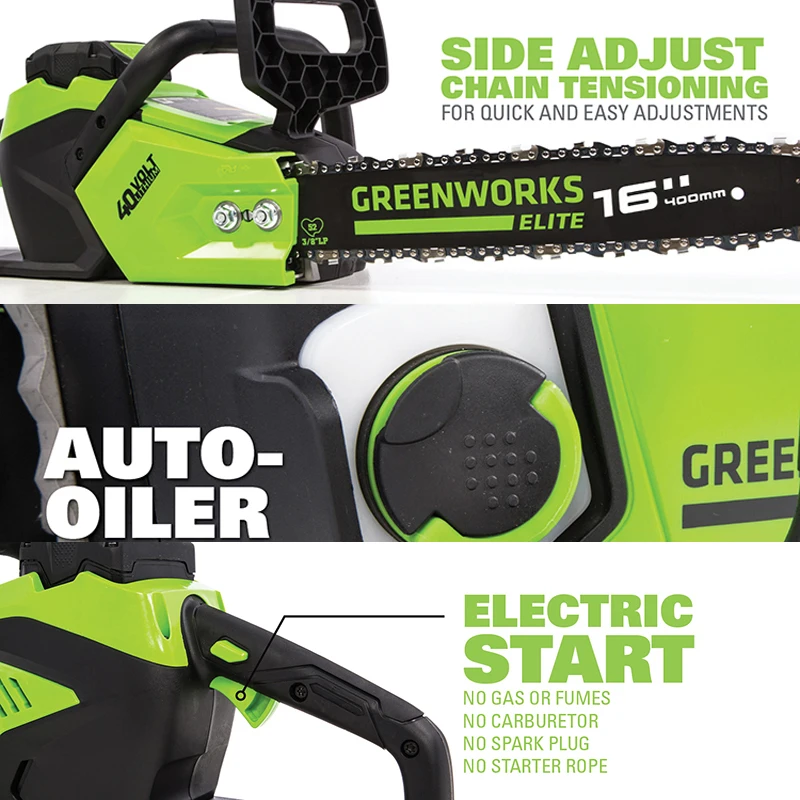 Greenworks GD40CS18 40V Chainsaw with 4.0ah battery 16 Inch Brushless Motor 20m/s Rechargeable Cordless Chain Saw Equal 40cc Gas