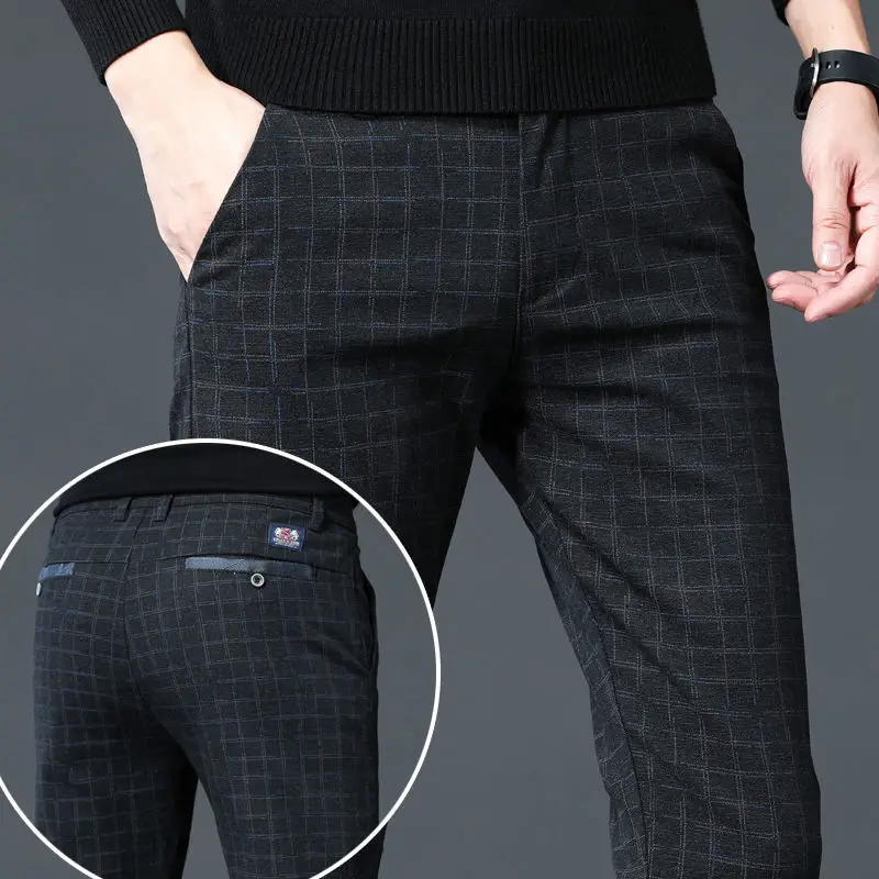 

Fall Casual Pants Men's Dress Pants Slim Fit Plaid Pants Men's Business Straight Young and Middle-Aged Korean Style Fashion