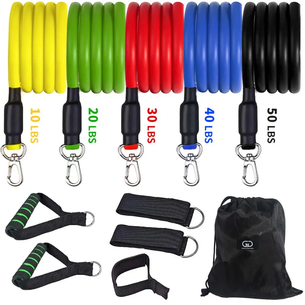 GIORO PARTNER Resistance Band Set 11 Piece Set Fitness Resistance Band Men Exercise Bands Pull Rope Workout Gym Equipment