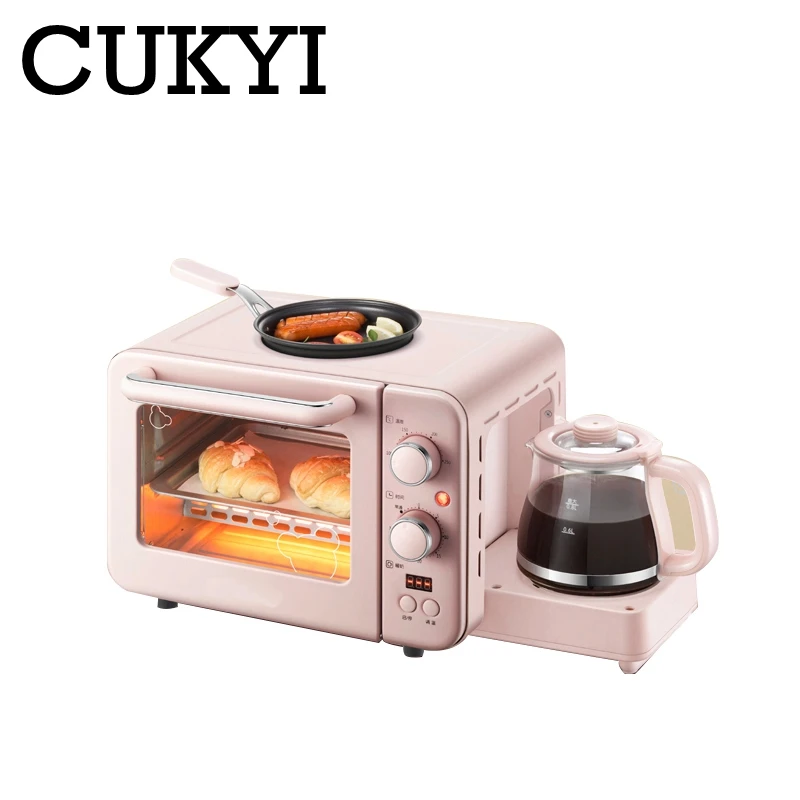 CUKYI Multifunction 3 in 1 breakfast machine 8L Electric mini Oven Coffee maker eggs frying pan household bread pizza oven grill