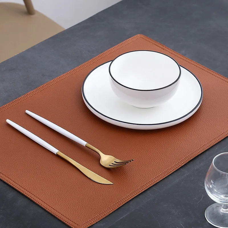 

Waterproof and oil-proof leather placemat Rectangular Nordic table mat Western restaurant dish mat