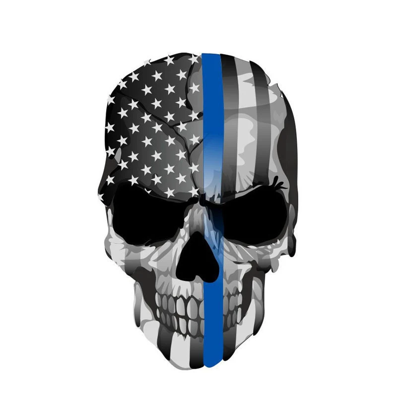 

11*17CM Thin Blue Line Punisher Skull Personalized Laptop Stickers Car Motorcycle Decals for Macbook Air Pro 13 15 Vinyl Sticker