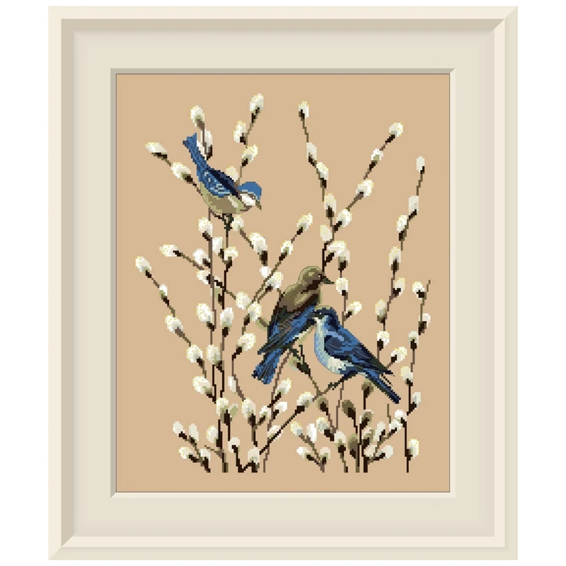 

Spring buds and birds cross stitch kit pattern design 18ct 14ct 11ct linen flaxen canvas embroidery DIY needlework