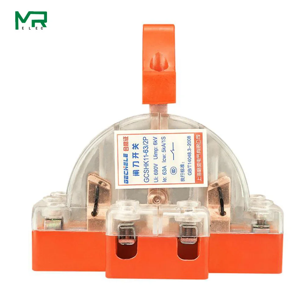 high-quality 1PSC /32A/63A/100A 2P Transparent with lamp Two Pole Double Throw Knife Disconnect Switch