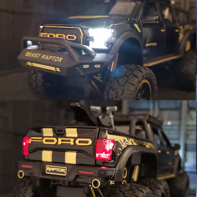 Modelo de coche de aleación Ford Raptor F150 para niños, vehículo todoterreno modificado de Metal, regalo de juguete de simulación, 1/28