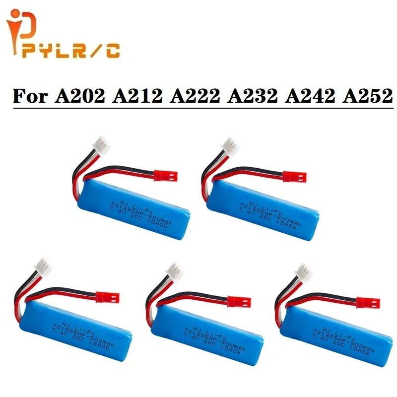 1/2/3/5Pcs 7.4v 500mah Lipo Battery for WLtoys A202 A212 A222 A232 A242 A252 4WDRC toys Car model parts 2s 721855 7.4v batteries