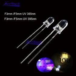 F5mm F3mm LED púrpura Ultra violeta Ultra brillante 395nm 365nm UV LED lámpara emisora de luz 20mA 5 mm lente redonda transparente de agua