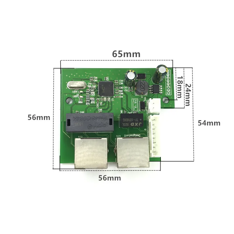 OEM-لوحة تبديل محور شبكة إيثرنت lan 3 منافذ ، mini fast 10 / 100mbps 3 rj45 5V 12V 2 rj45 1 * 8pin ، منفذ رئيسي