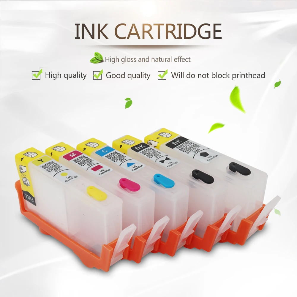 

5PCS Refillable Cartridge for HP564 Ink Cartridge with Chip for HP 564 PhotosmartPlus B209a B210a 3522 5510 5511 B109a Printer