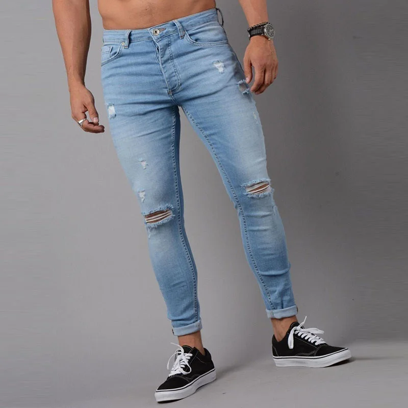 Men's Sweatpants Sexy Hole men Jeans Pants Casual Summer Autumn Male Ripped Skinny Trousers Slim Outwears Pants men jeans pants