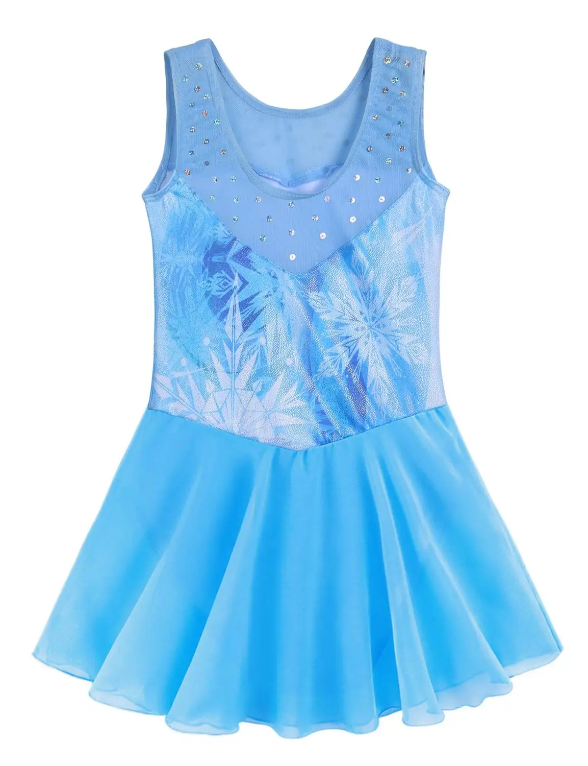 BAOHULU Sleeveless Ballet Dress for Girls Blue Snowflake Print Skirt Tulle Sequin Ballerina Dance Wear Gymnastics Leotard