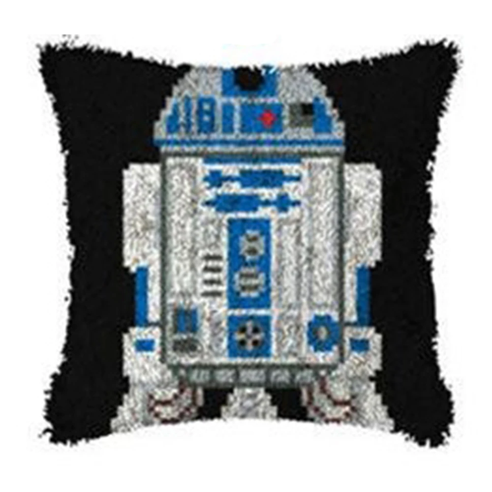 Latch hook kit Cushions Robot with Pre-Printed Pattern Embroidery kits Cross stitch Latch hook pillow Hobby and needlework