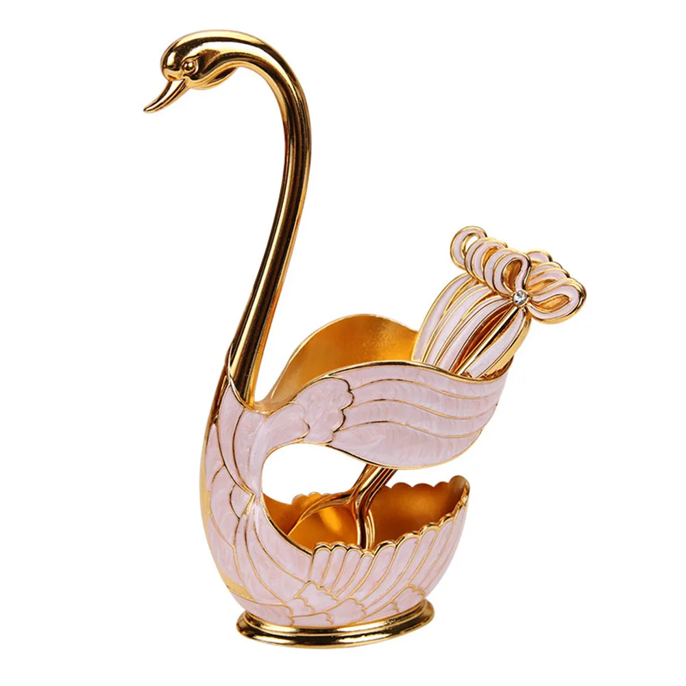 6Pcs Spoon Tableware Swan Shaped Base Coffee Home Decoration Ornament Set