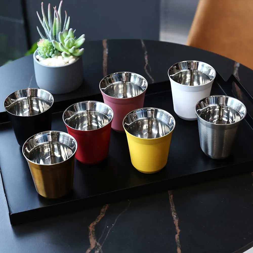 160ML 304 Espresso Mugs Stainless Steel Coffee Milk Water Drink Breakfast Cups Insulated Double Wall Dishwasher Safe Texture