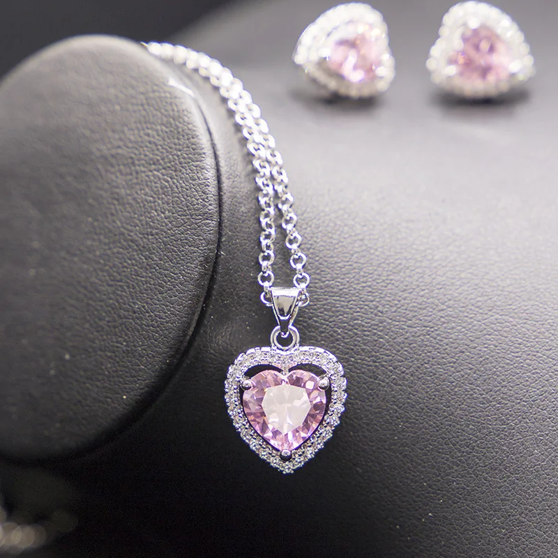 Cellacity Heart shaped Silver  Jewelry Set for Women Trendy Women\'s Wear Jewelry Ring Earrings Necklace Bracelet Engagement