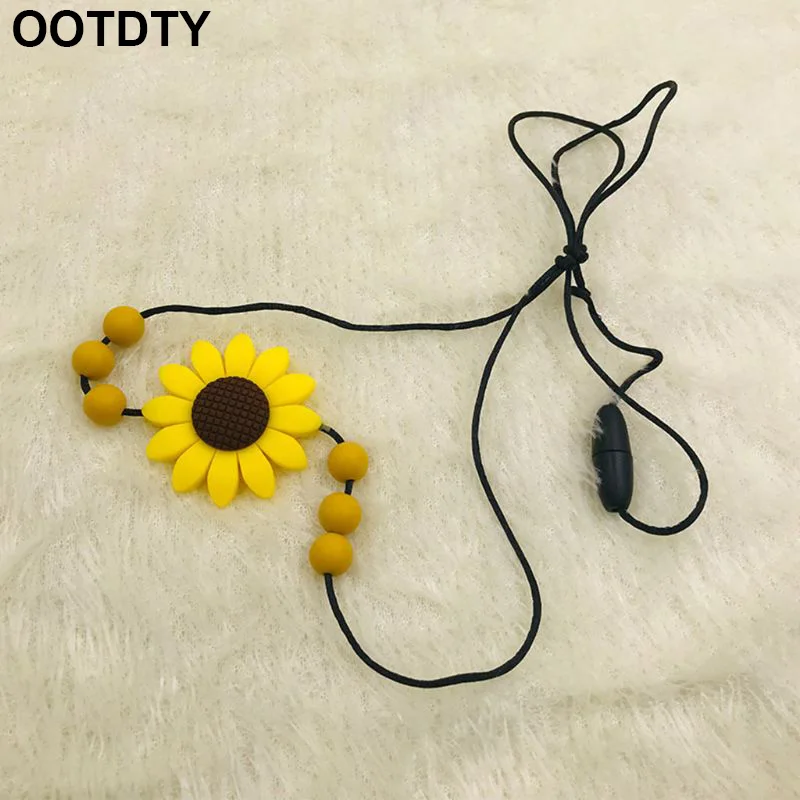 Unique Sunflower Baby Teether Necklace Silicone Pendant Beads Bow Knot Teething Nursing Toys for Infants Little Boys Girls